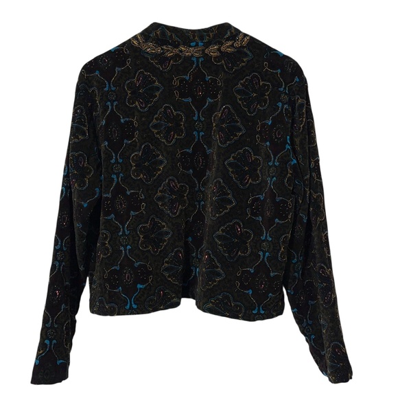 Chicos Womens Velvet Jacket Size 2 (M) with Beaded Trim Evening Dinner - Picture 2 of 5